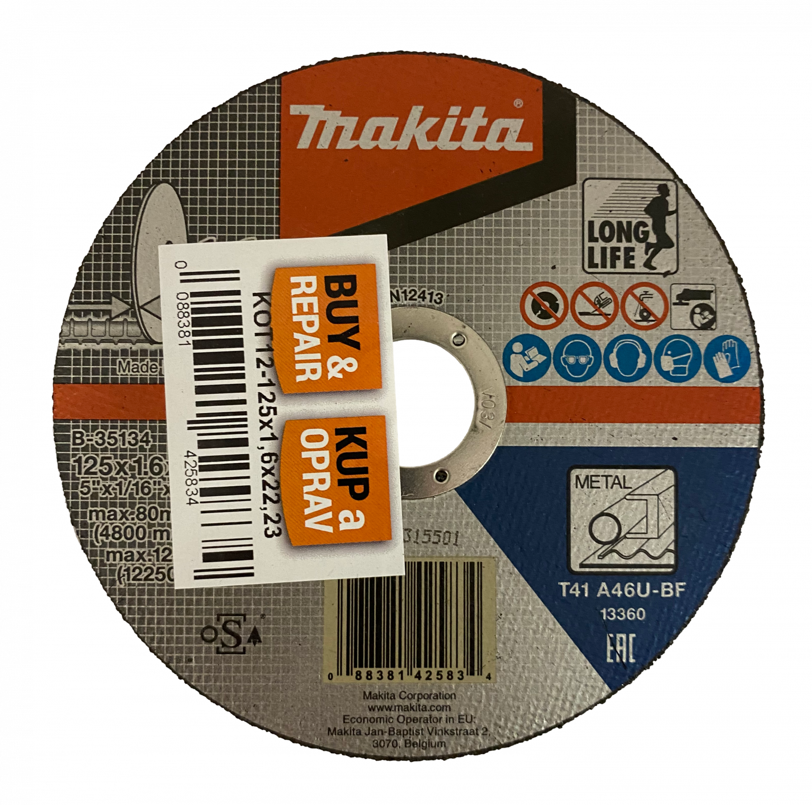 Cutting Disc, 125X1,6X22,23MM, for Steel Makita Univerzální